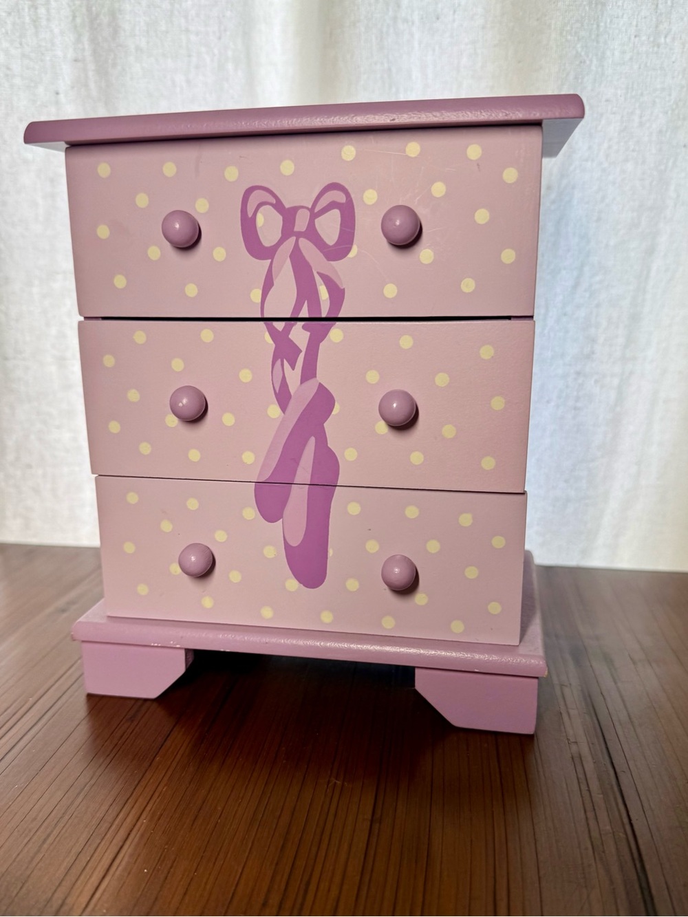 Vintage Little Girls Mirrored Jewelry Box 3 Drawers 90's Ballet Purple